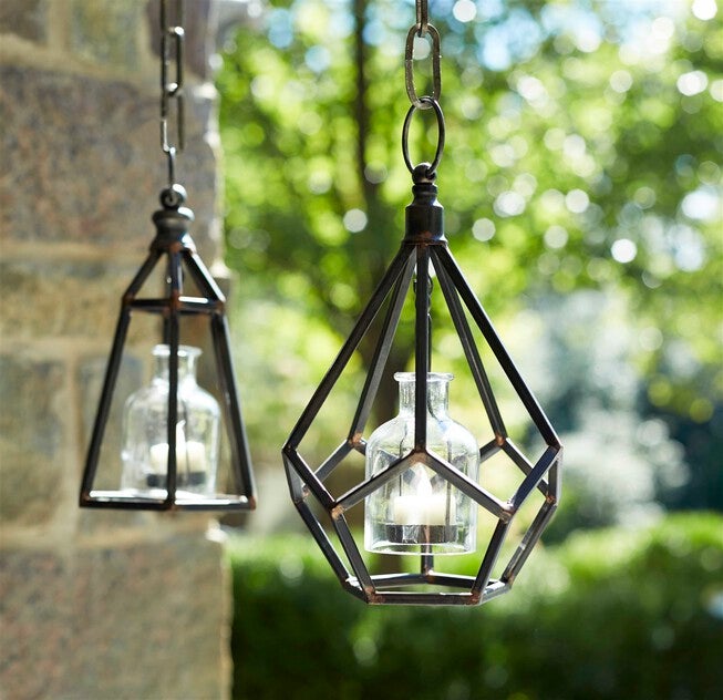 Hanging Tea Light Holder (Set of 2) 10.5 inchesH Metal/Glass, COPPER, hi-res image number null