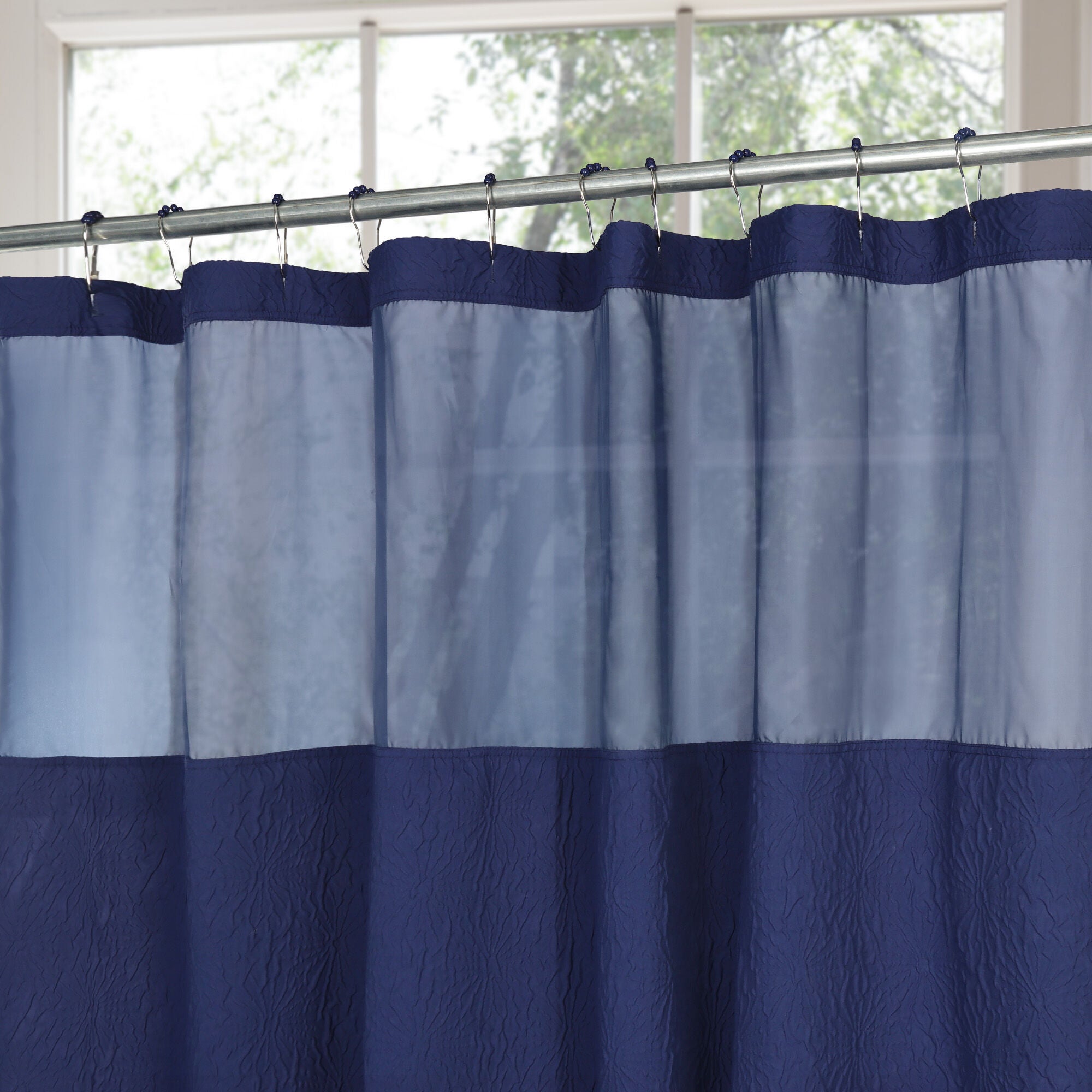 Starburst Crinkle Shower Curtain with Snap-in Liner, Hooks Included, NAVY, alternate image number 2