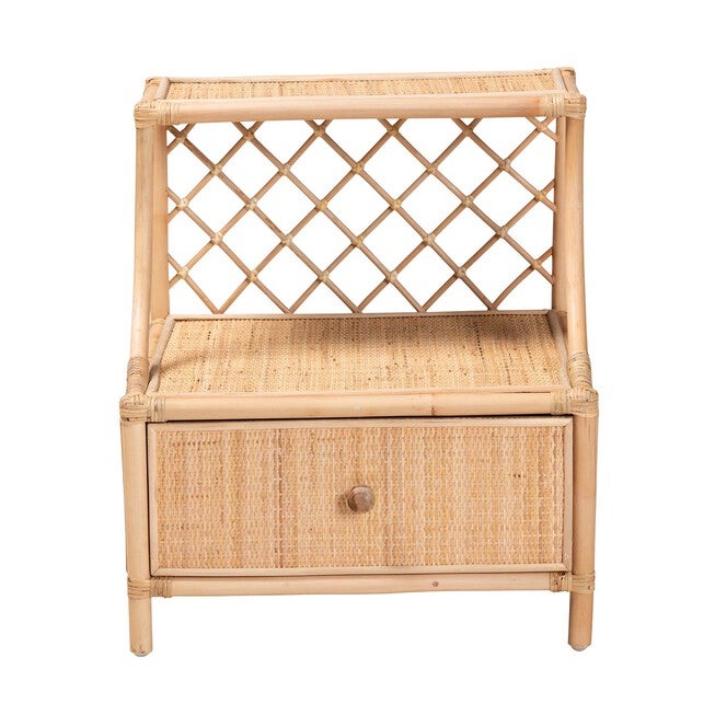 Lalo Modern Bohemian Natural Brown Rattan 1-Drawer Nightstand, , alternate image number null