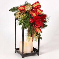 22" Red Ribbon Lantern with Candles