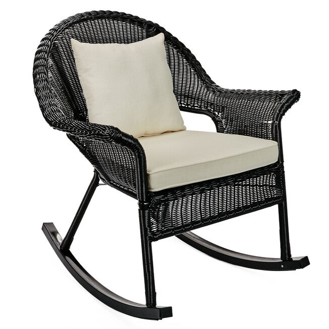 Brylane Roma Rocker Simple Roma All-Weather Rocking Chair, Black | Brylane Home