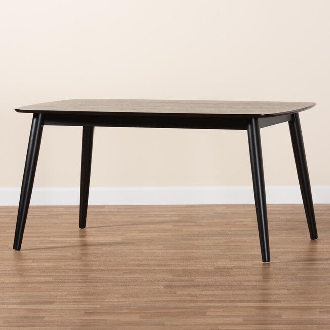 Flora Mid-Century Modern Black Finished Wood Dining Table, , alternate image number null