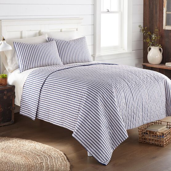 Seersucker Blue/White Stripe Design 6-in-1 Quilt Set, , alternate image number null