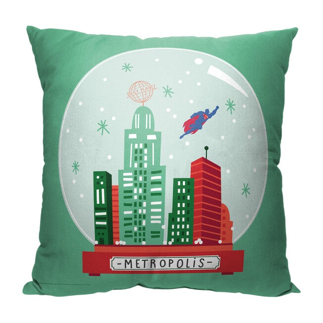 Wb Dc Justice League Metropolis Globe Printed Throw Pillow, O, hi-res image number null