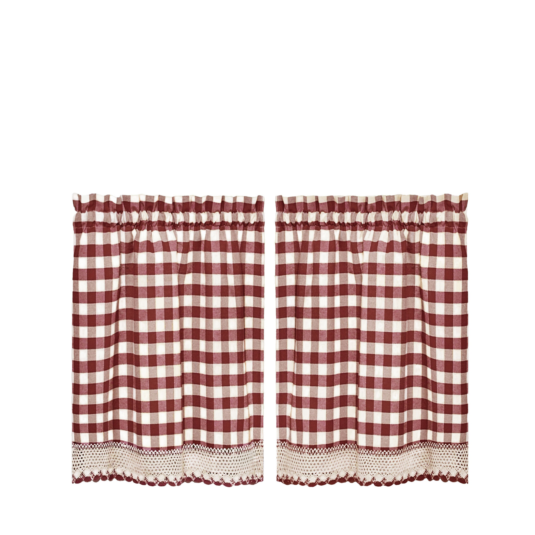 Buffalo Check Window Curtain Tier Pair, BURGUNDY, alternate image number 2