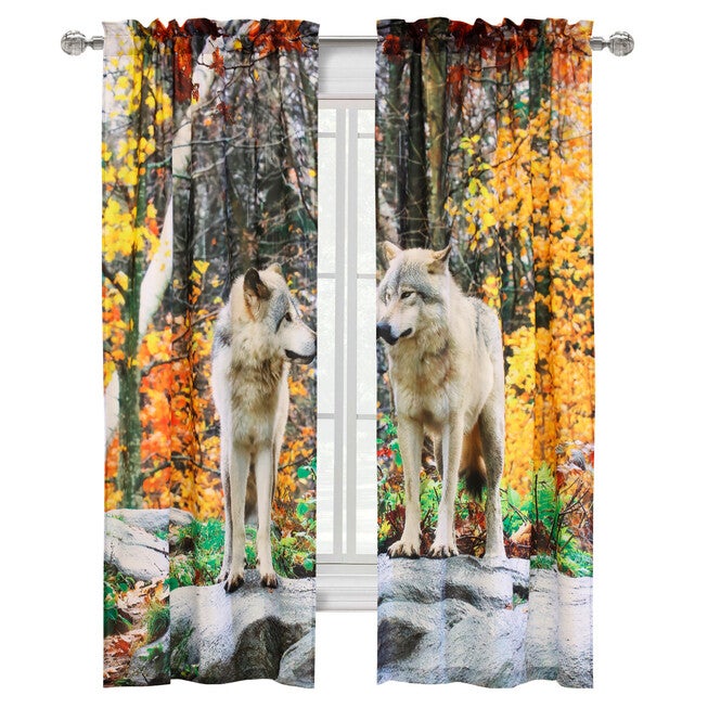 Photo Real Wolves Light Filtering Pole Top Curtain Panel Pair, , on-hover image number null