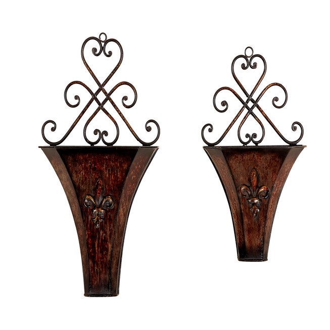 Set Of 2 Brown Metal Traditional Planter, BROWN, hi-res image number 0