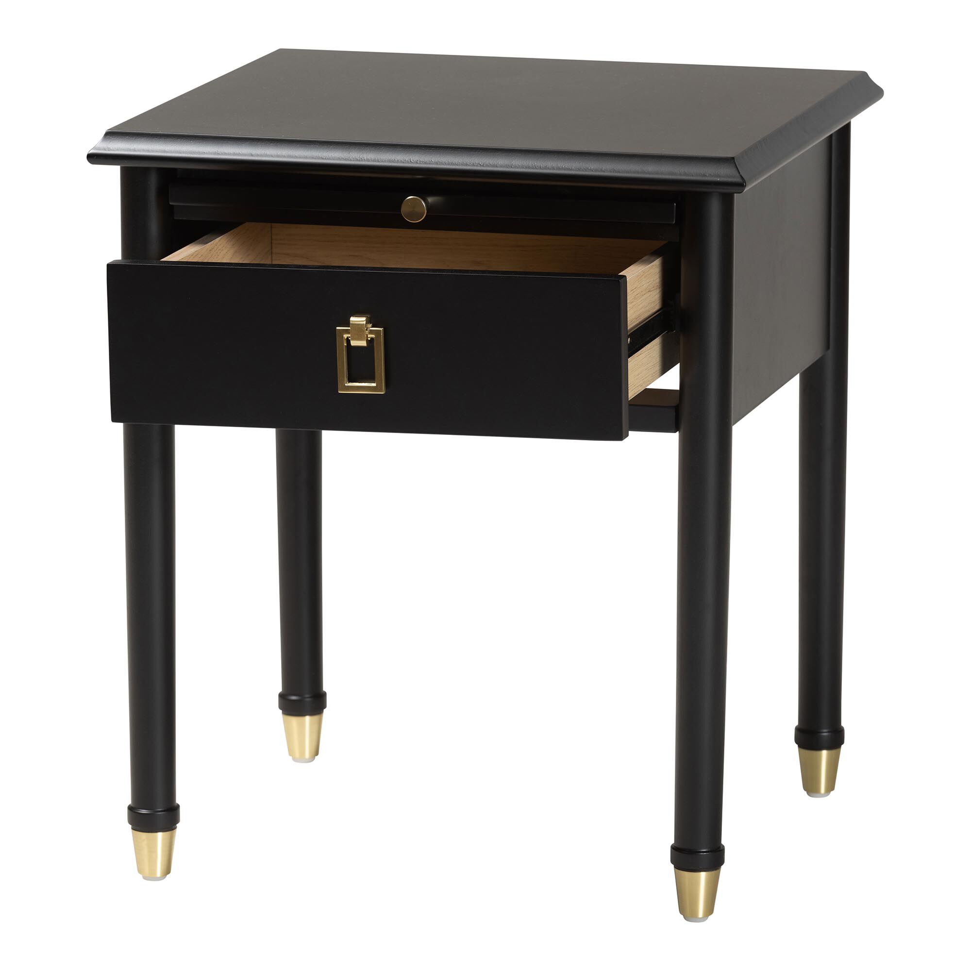 Tamra Black Wood Nightstand with Pullout Shelf, BLACK, alternate image number 2