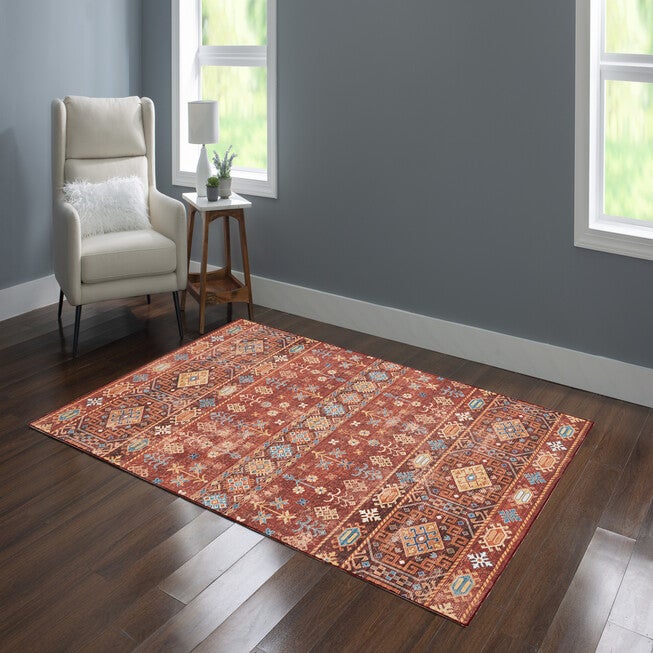 Washable Devlin Red/Ivory Rug, , alternate image number null