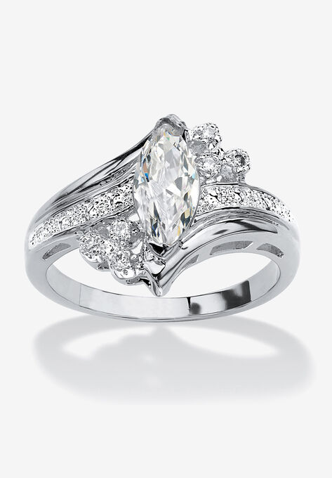 Silver Tone Marquise Cut Engagement Ring Cubic Zirconia, SILVER, hi-res image number null