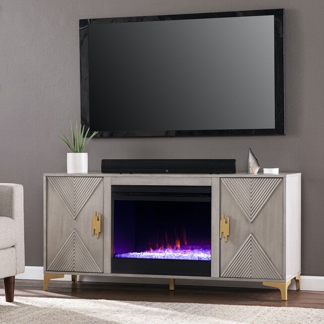 Lantara Color Changing Fireplace W Media Storage, GRAY, hi-res image number null