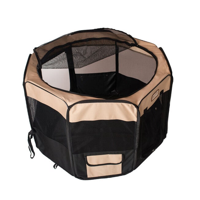 Portable Pet Dog Kitten Playpen In Black And Beige Combo, , alternate image number null
