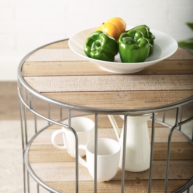 Alessio Three tiered Metal and Wood Rolling Cart, , on-hover image number null