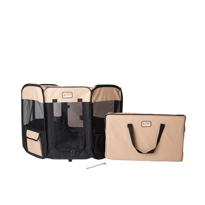 Portable Pet Dog Kitten Playpen In Black And Beige Combo, BLACK BEIGE, hi-res image number null
