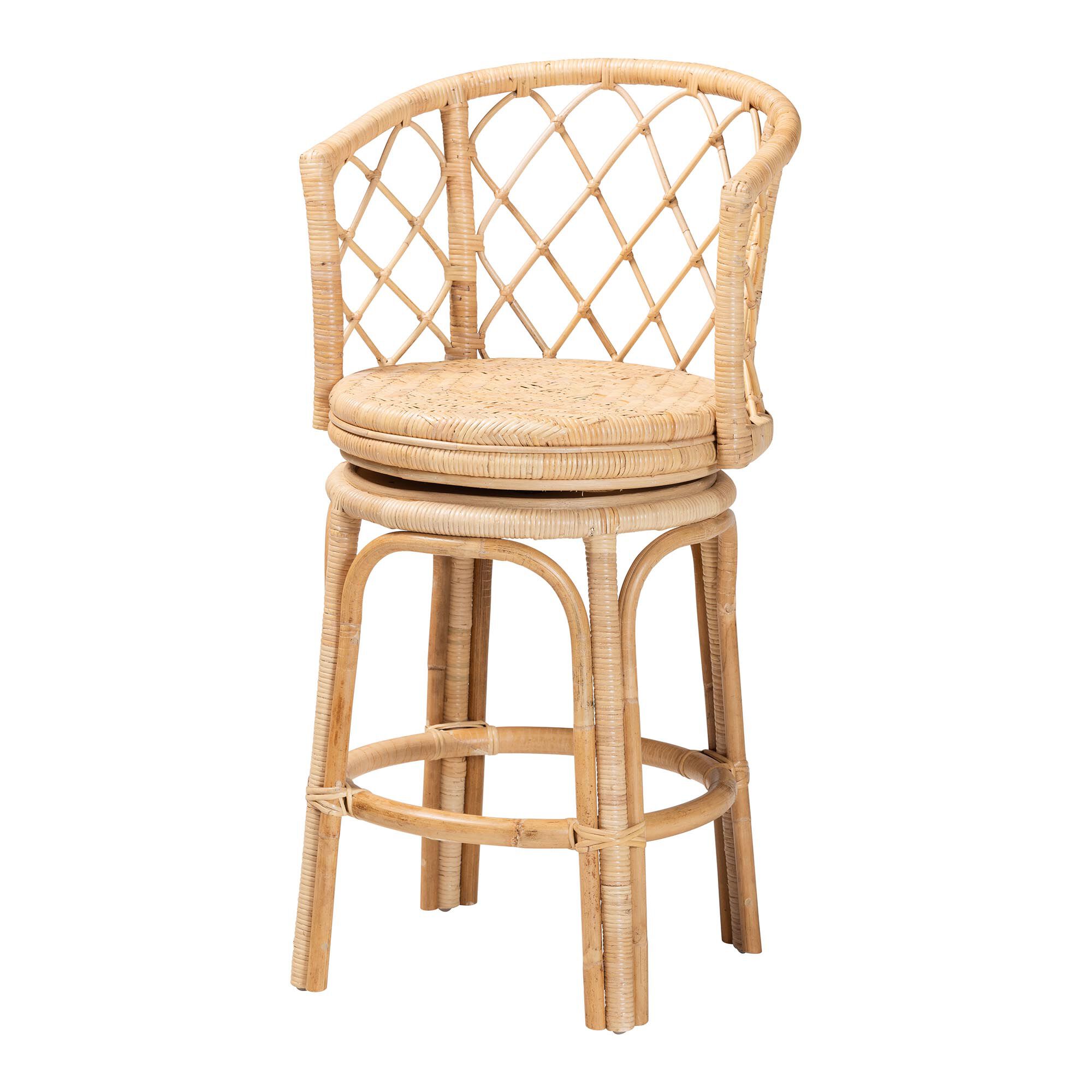 Ayu Bohemian Light Honey Rattan Swivel Counter Stool, NATURAL, alternate image number 1