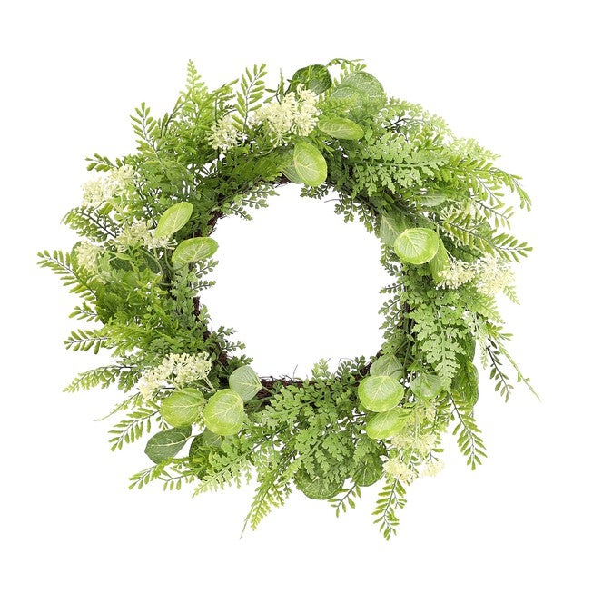 Mixed Fern Foliage Wreath 27.5 inchesD, WHITE, hi-res image number 0