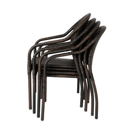 Rhodos Café Stacking Chair in Mocha All-weather Wicker - 4pk, , alternate image number null