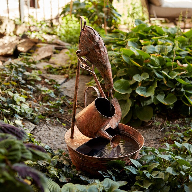 Rustic Metal Fountain With Duck And Watering Can 33 inchesH, , alternate image number null