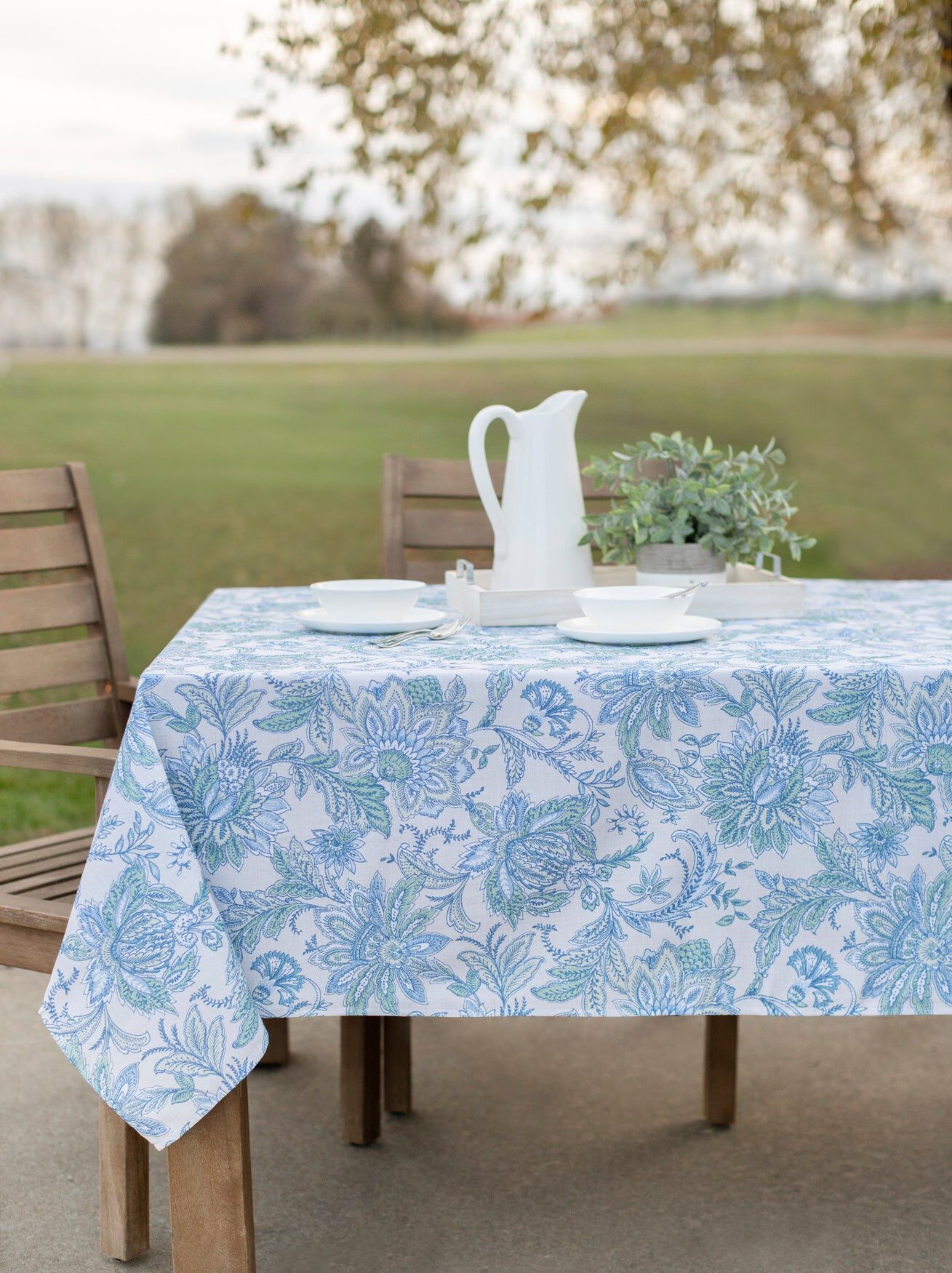 60 inches x 104 inches Katarina Floral Table Linen, AZURE, hi-res image number 0