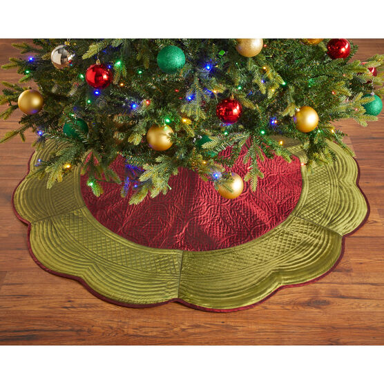 54&quot; Quilted Tree Skirt, BURGUNDY GREEN