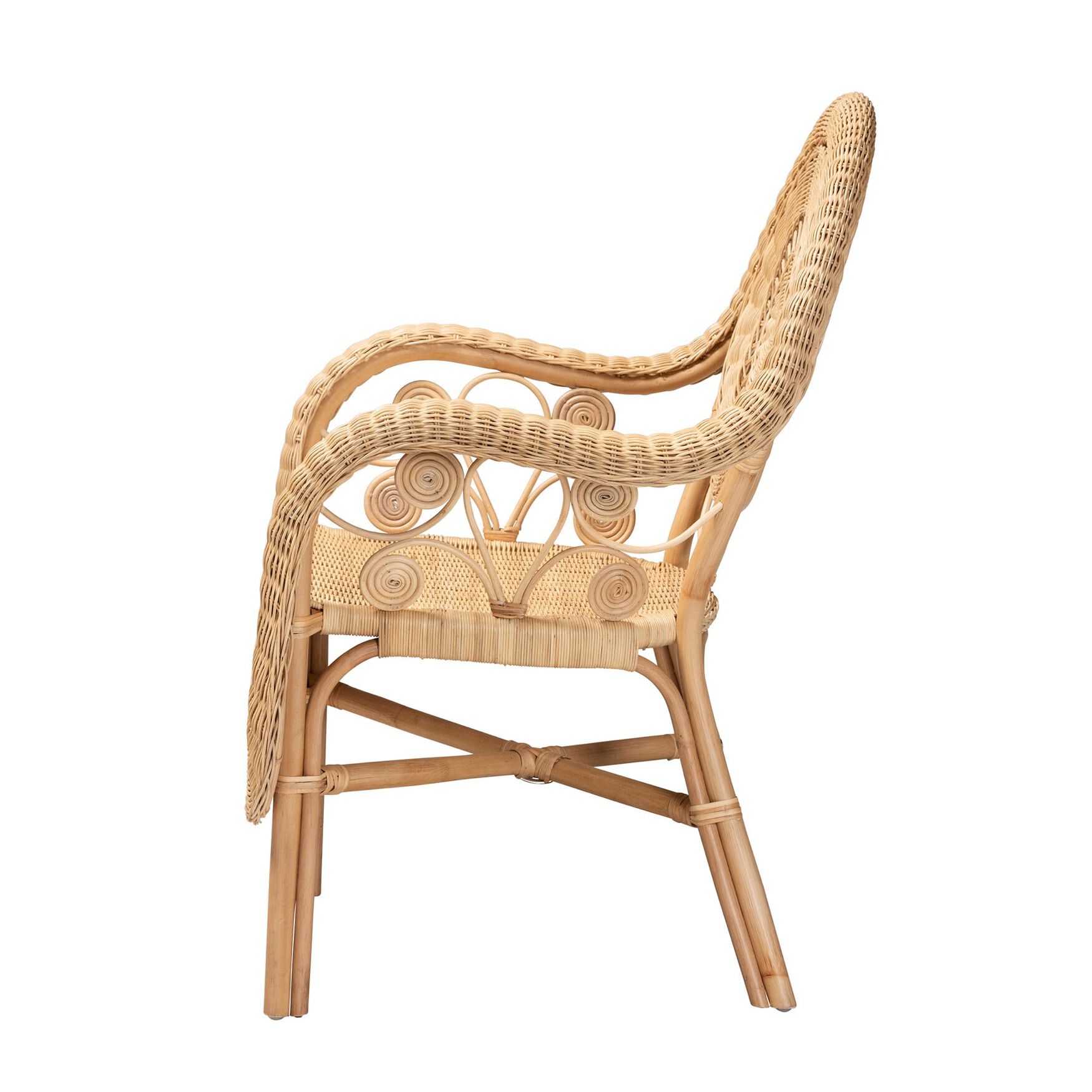 Putri Modern Bohemian Natural Rattan Arm Chair, , alternate image number 2