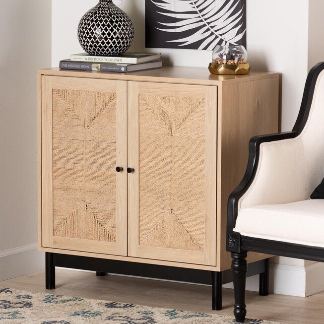 Cherelle Mid-Century Modern Light Brown And Black 2-Door Storage Cabinet, , alternate image number null