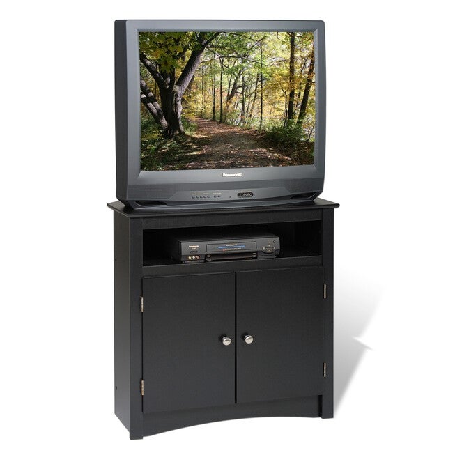 Tall Corner TV Cabinet, Black, BLACK, hi-res image number 0