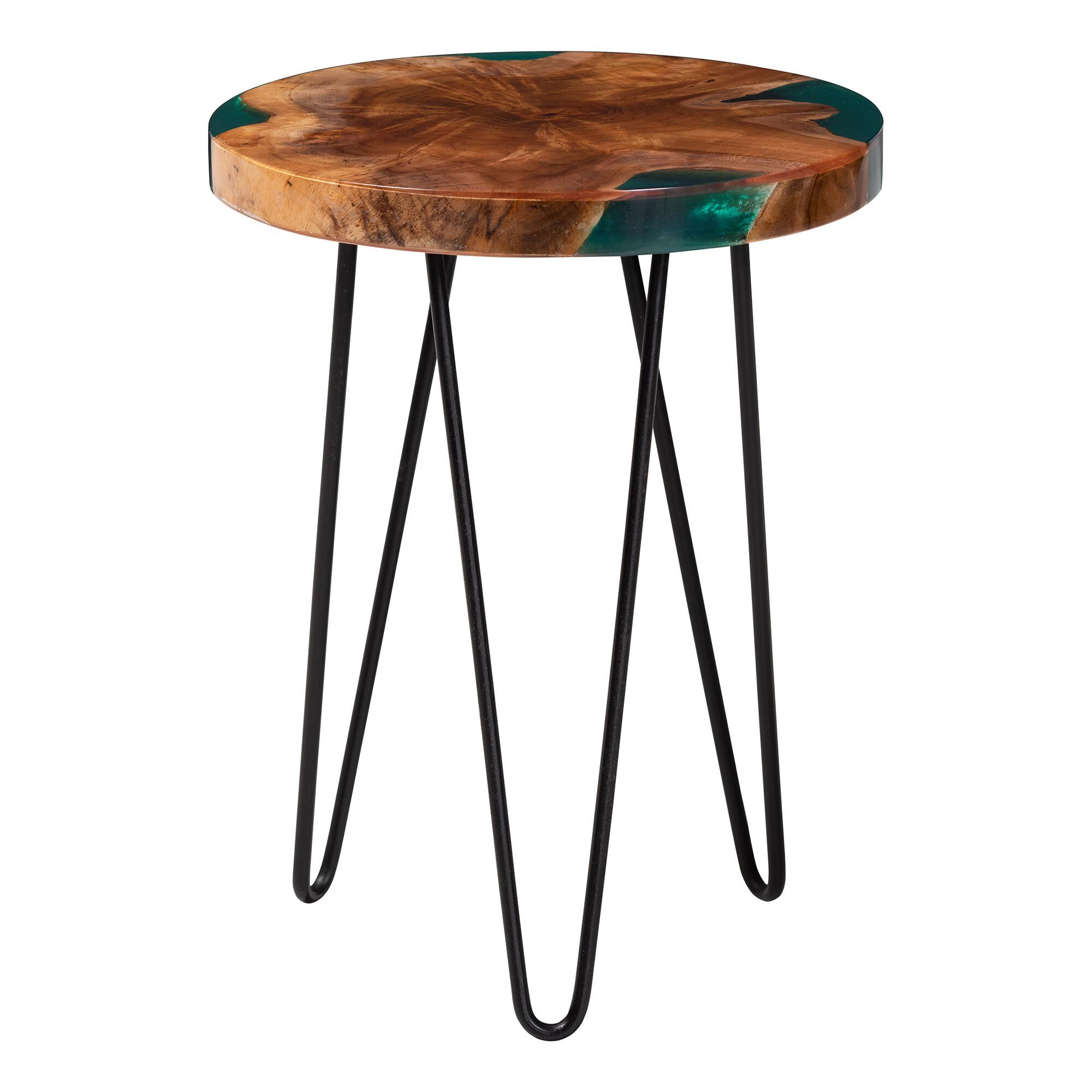 Anan Teak Wood Epoxy Resin End Table, Round, BROWN, alternate image number 2