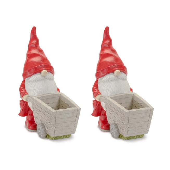 Raincoat Garden Gnome Statue With Wheelbarrow Planter 24.75 inchesH, , on-hover image number 1