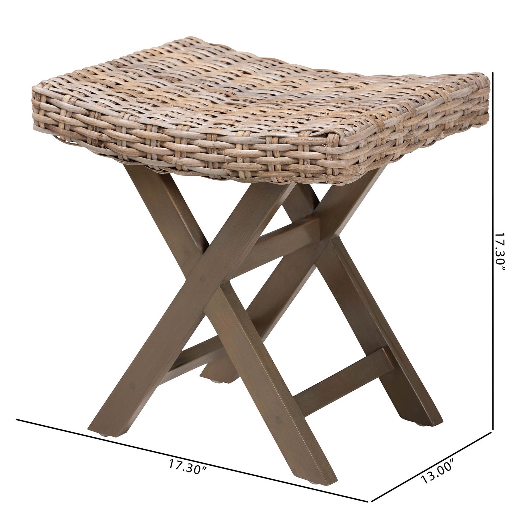 Hayate Bohemian Grey Kubu Rattan And Mahogany Wood Ottoman Footstool, , alternate image number 6