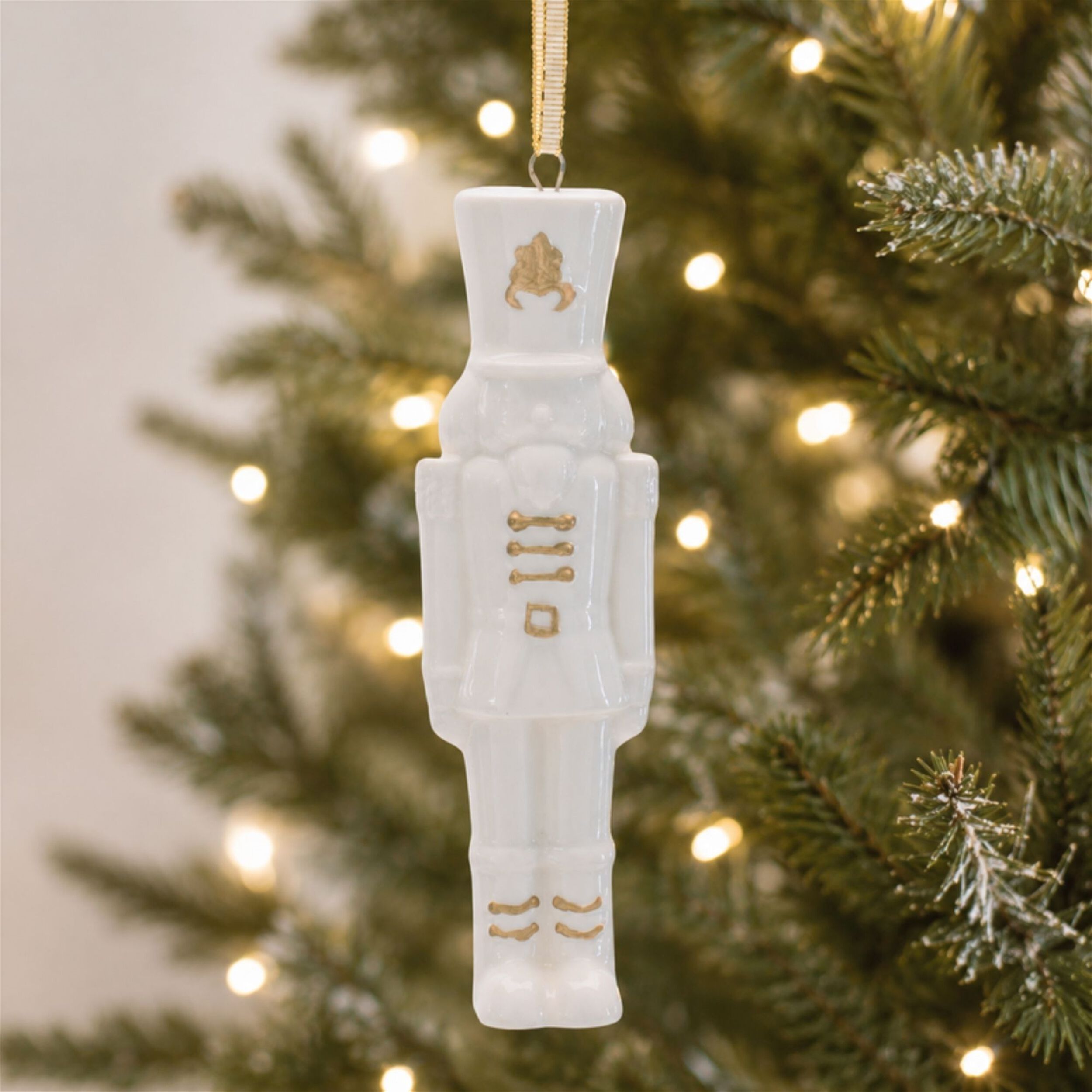 Porcelain Nutcracker Ornament with Gold Accents (Set of 12), WHITE, alternate image number 1