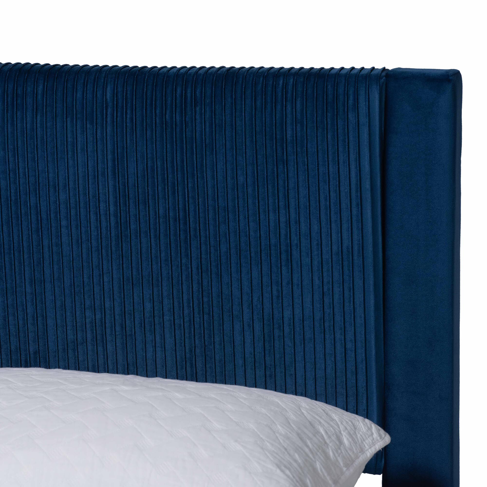 Elora Modern Navy Blue Pleated Velvet Queen Size Storage Bed, NAVY, alternate image number 6