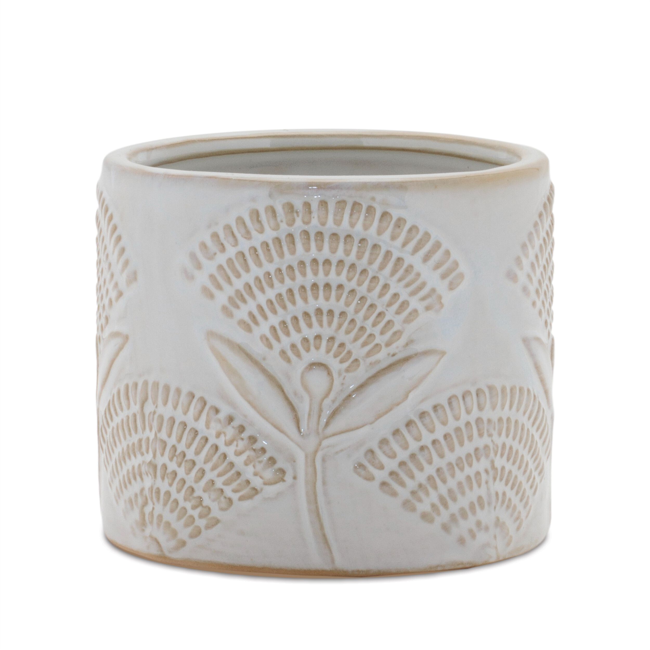 Porcelain Floral Patterned Planter Set of 2, WHITE BEIGE, alternate image number 3