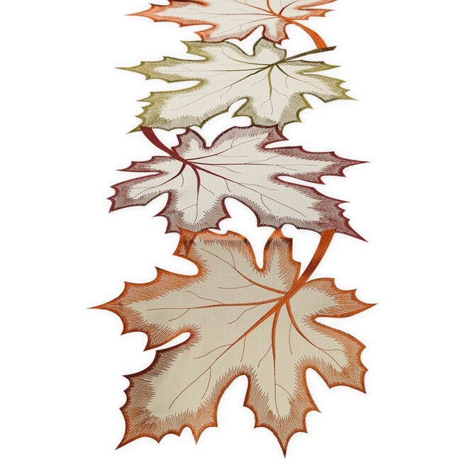 Embroidered Maple Leaves Table Runner, TAN, hi-res image number null