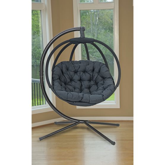 Hanging Ball Chair with Stand in Overland Black, BLACK, hi-res image number null