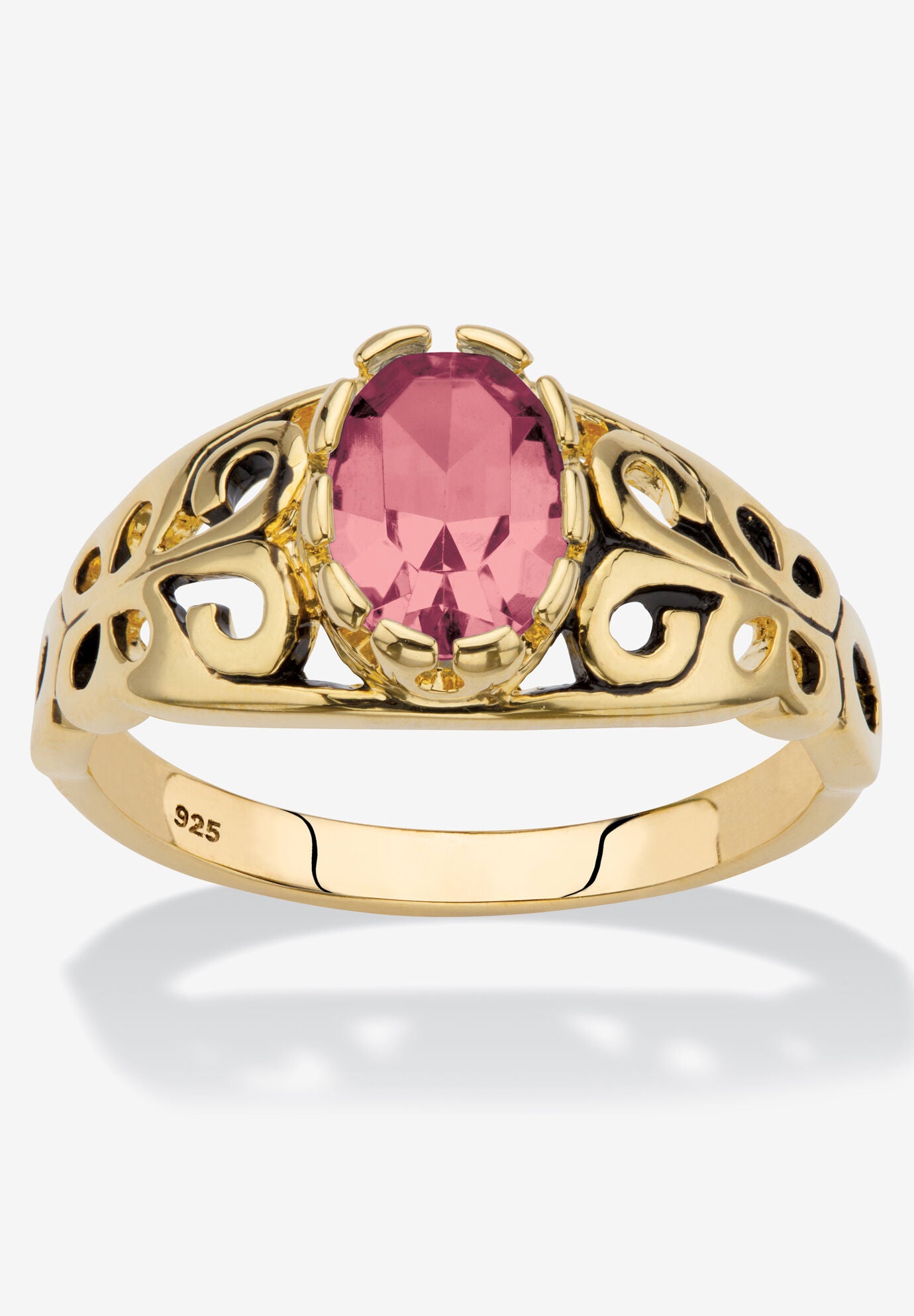 Gold over Sterling Silver Open Scrollwork Simulated Birthstone Ring, OCTOBER, hi-res image number 0