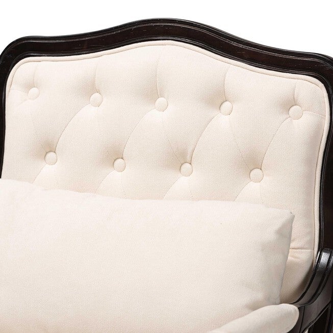 Dion Traditional French Cream Fabric And Wenge Brown Finished Wood Accent Chair, , alternate image number 4