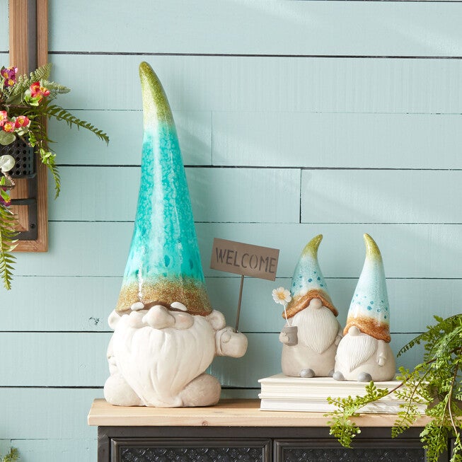 Terra Cotta Garden Gnome Statue With Welcome Sign 24 inchesH, , on-hover image number null