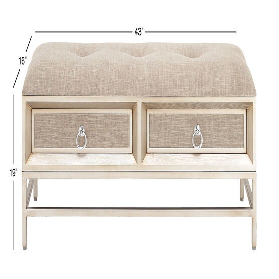 Beige Linen and Metal Contemporary Bench, 19x43x16, , alternate image number null