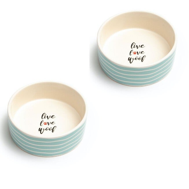 Set Of Two Sagres Medium Pet Dog Bowls, TURQUOISE WHITE, hi-res image number null