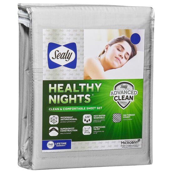 Sealy Healthy Nights Antimicrobial Sheets, Grey, WHITE, hi-res image number null