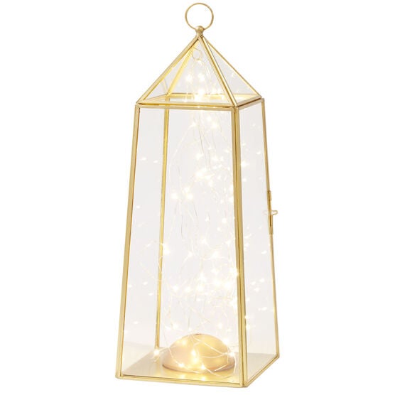 Medium Pre-Lit Glass Lantern, GOLD Medium Pre-Lit Glass Lantern, GOLD