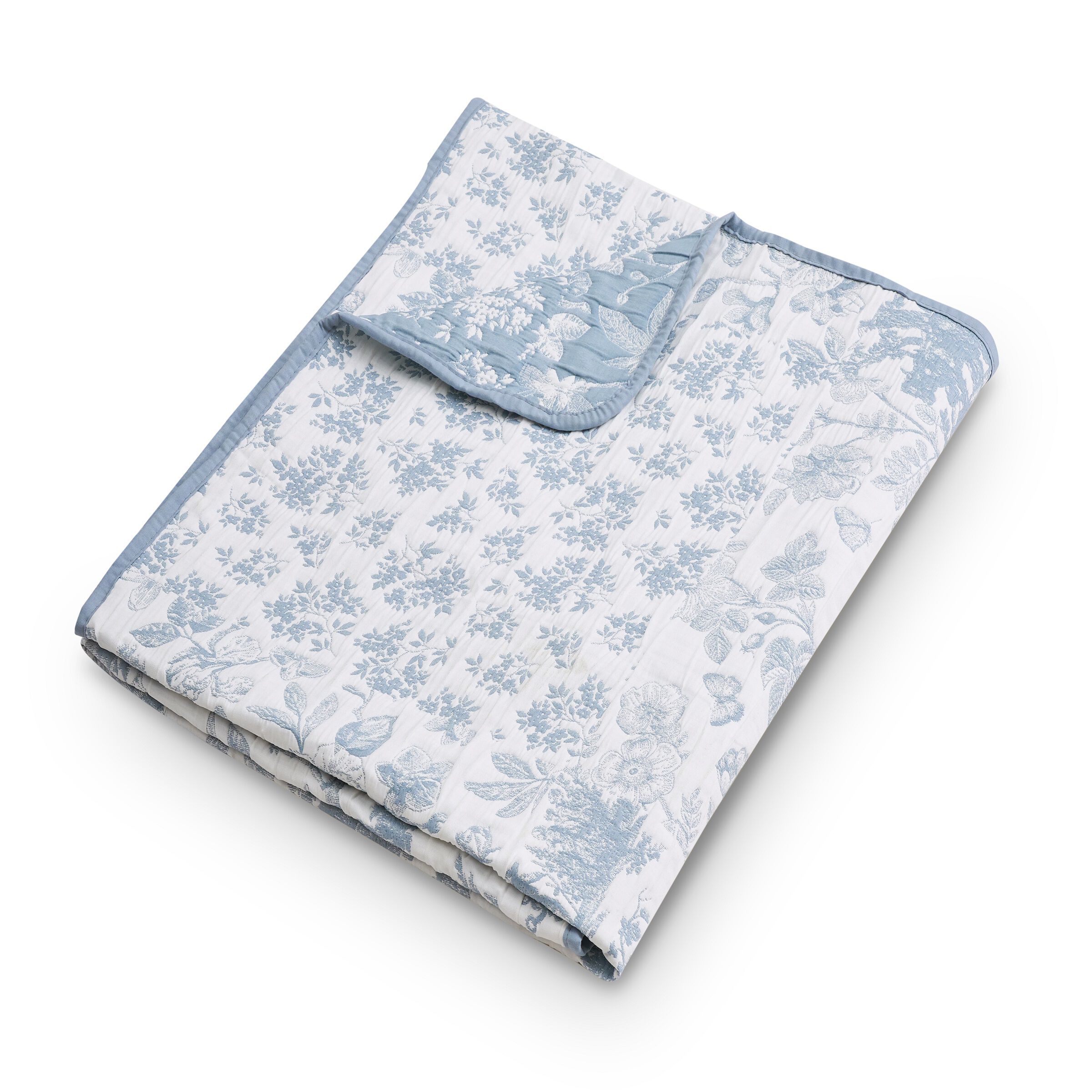 Patchwork Toile Classic Floral Throw Blanket, BLUE, alternate image number 4