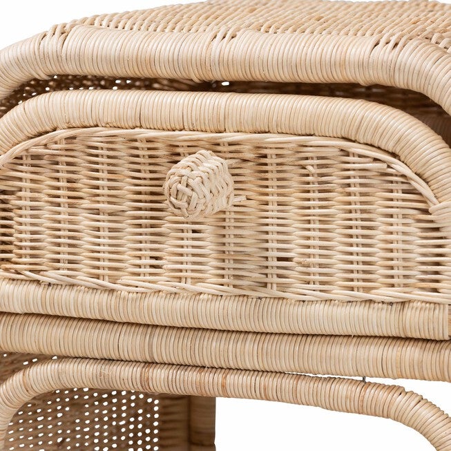 Magni Modern Bohemian Natural Brown Rattan 1-Drawer Nightstand, , alternate image number null
