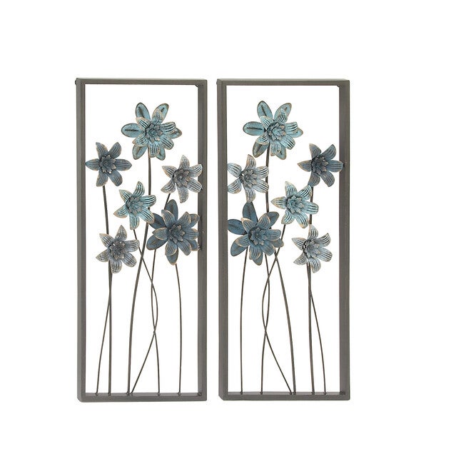 Set Of 2 Grey Metal Traditional Floral Wall Decor, GREY, hi-res image number 0