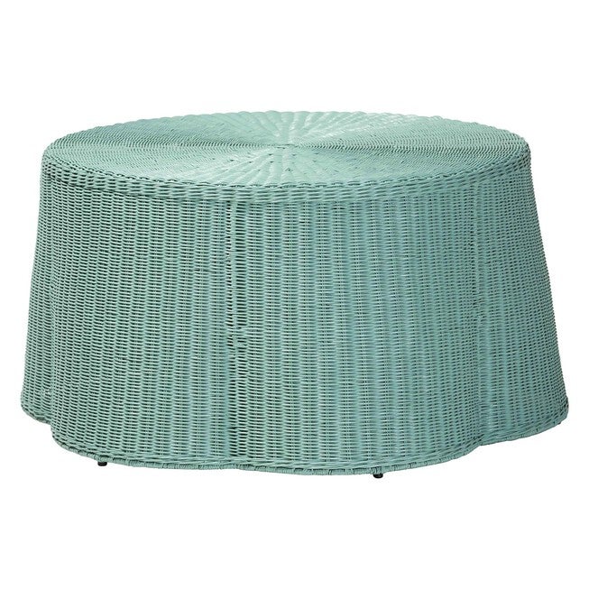 bali & pari Palm Bohemian Seafoam Green Scalloped Rattan Coffee Table, SEAFOAM GREEN, alternate image number null