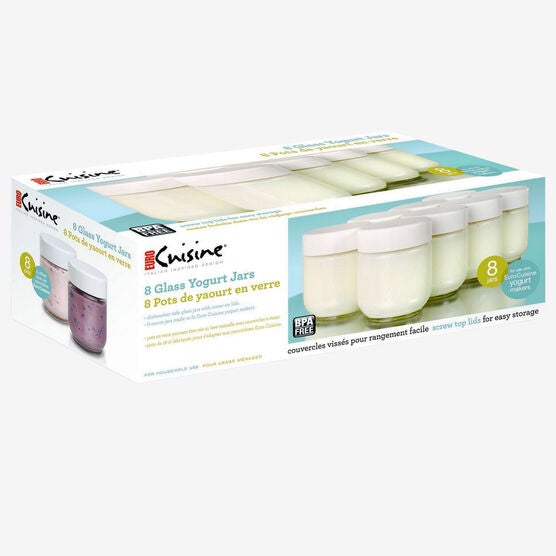 Set of 8 Glass Jars with Lids for Euro Cuisine Yogurt Maker Model YM80 and YM100, CLEAR, hi-res image number null
