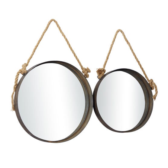 Set Of 2 Brown Metal Industrial Wall Mirror, , alternate image number null