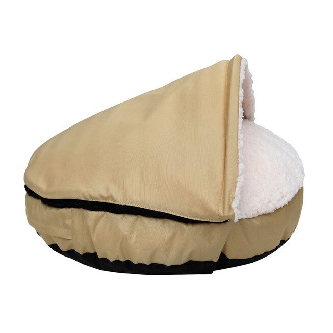 Happycare Tex Durable Oxford to Sherpa Pet Cave and Round Pet Bed, 25 inches, with Removable top and Insert, Khaki, , on-hover image number null
