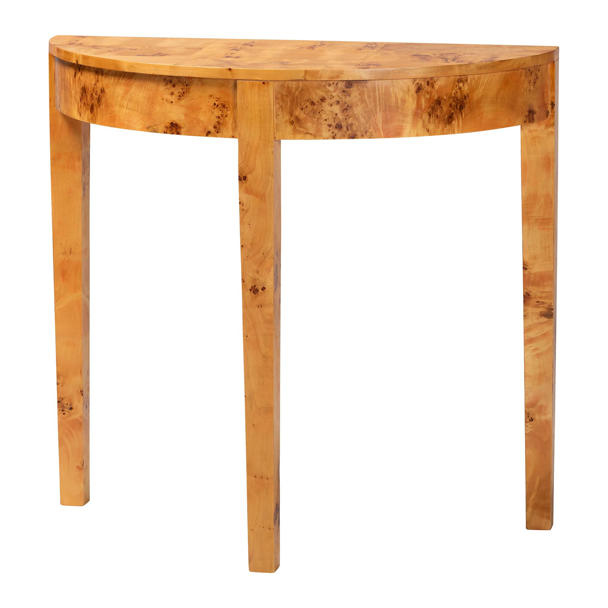 Jihan Modern and Contemporary Natural Real Burl Wood Half-Moon Console Table, LIGHT MAPPA BURL, alternate image number 1